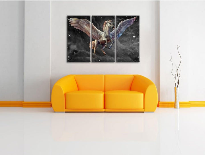 Pixxprint Weisser Pegasus mit Engelsflügel als Leinwandbild/Grösse: 3 Teilig (120x80 cm) cm/Wandbild