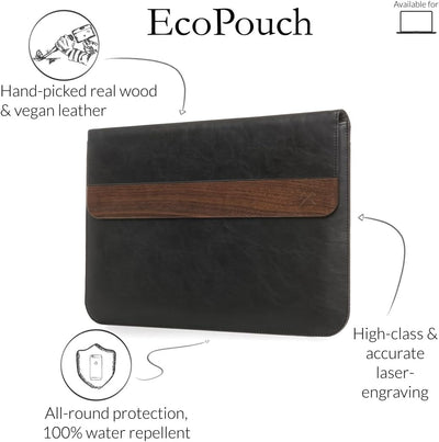 Woodcessories - MacBook Tasche kompatibel mit MacBook 11-14" m. echtem Walnuss Holz - EcoPouch (schw