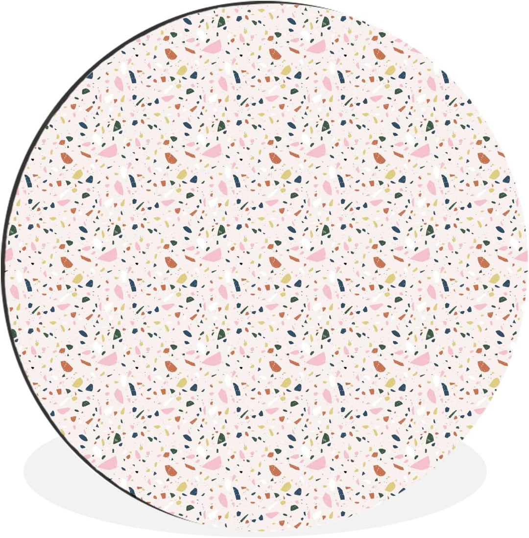 Wandbild Rund Wanddeko Deko Wohnzimmer Bilder 90x90 cm Lehm - Muster - Terazzo, 90x90 cm