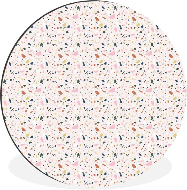 Wandbild Rund Wanddeko Deko Wohnzimmer Bilder 90x90 cm Lehm - Muster - Terazzo, 90x90 cm