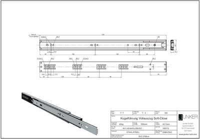 Junker 2 Paar Vollauszüge KV1-45-H45- L550-SC 550 mm mit Selbsteinzug u. Dämpfung (SoftClose) Schubl