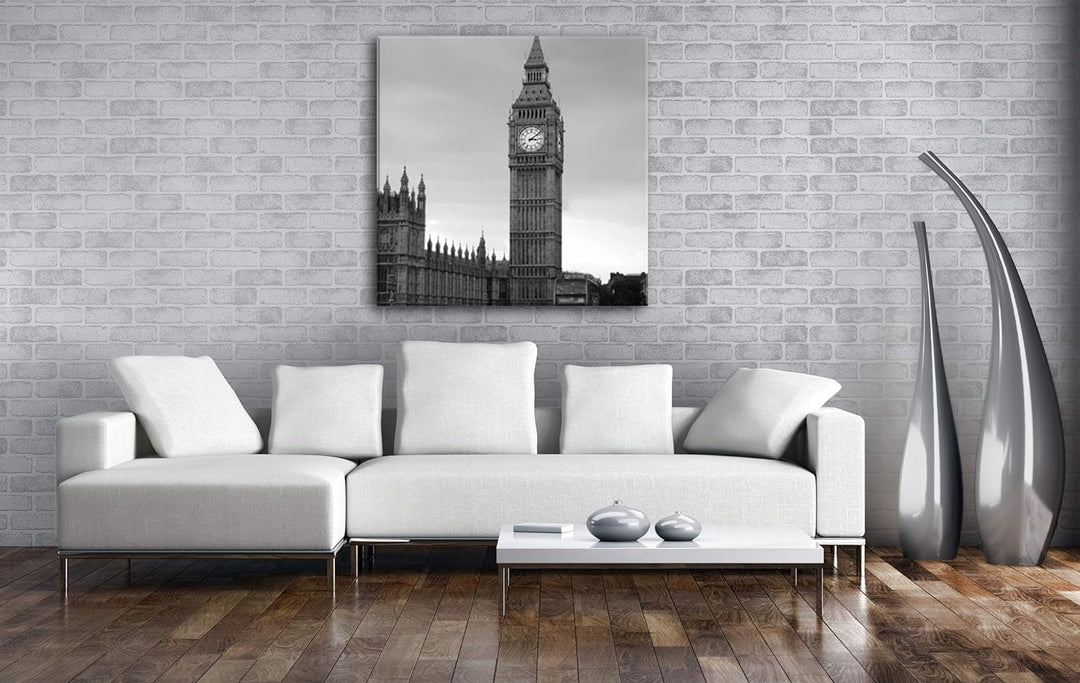 deyoli Big Ben in London Format: 70x70 Effekt: Schwarz&Weiss als Leinwandbild, Motiv auf Echtholzrah