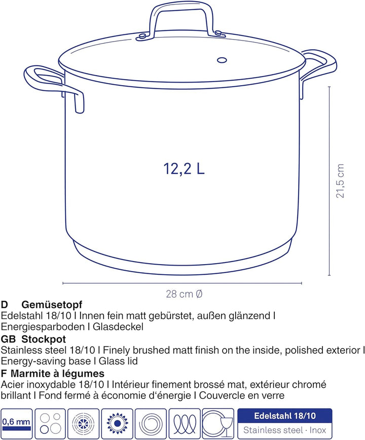 Kela 10178 Flavoria Gemüsetopf, 18/8 Stainless Steel, 12.2 liters 12,2 l, 12,2 l