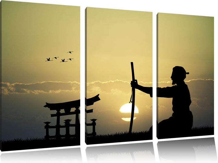 Pixxprint Samurai-Meister vor Horizont als Leinwandbild/Grösse: 3Teilig / Wandbild/Kunstdruck/fertig