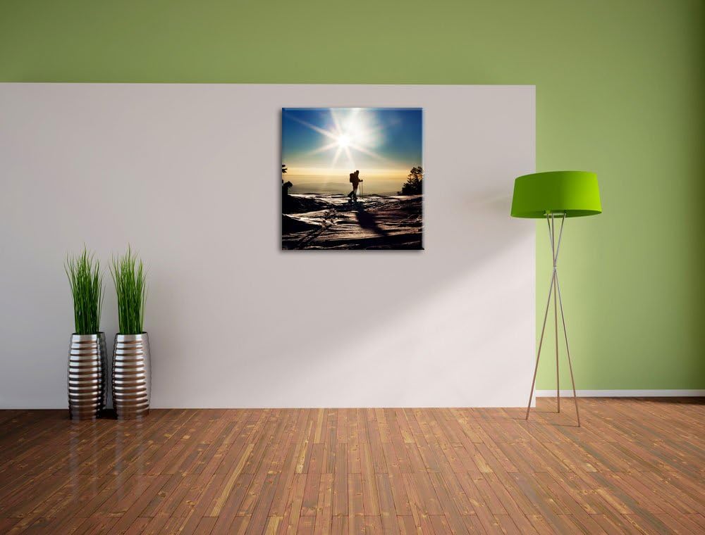 Pixxprint Wintersport Sonnenuntergang Ski als Leinwandbild/Grösse: 70x70 cm/Wandbild/Kunstdruck/fert