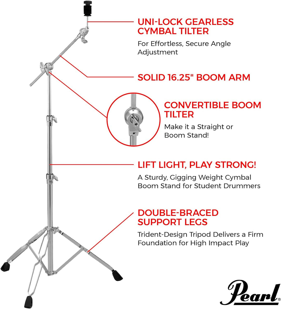 Pearl BC830 Doppelstrebiger Beckenauslegerständer, mittelschwerer Galgenständer mit gearless UniLock