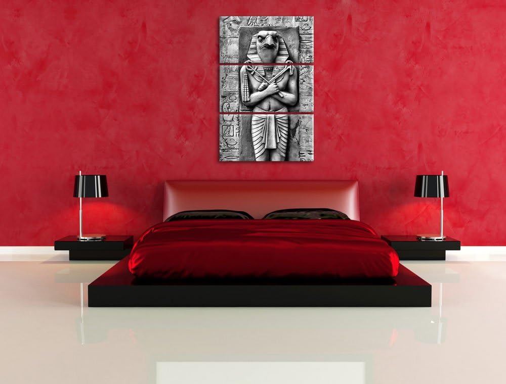 Pixxprint Monocrome, Ägyptischer Gott Horus 3-Teiler Leinwandbild 120x80 Bild auf Leinwand