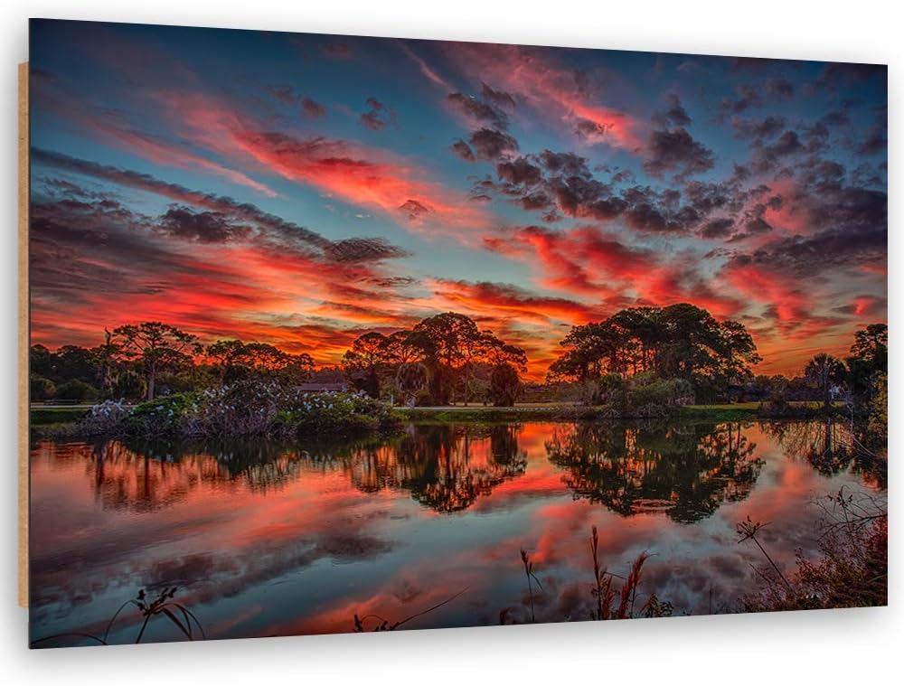 Wandbild Natur Modern Deko Kunst Bilder Sonnenuntergang Orange 90x60 cm