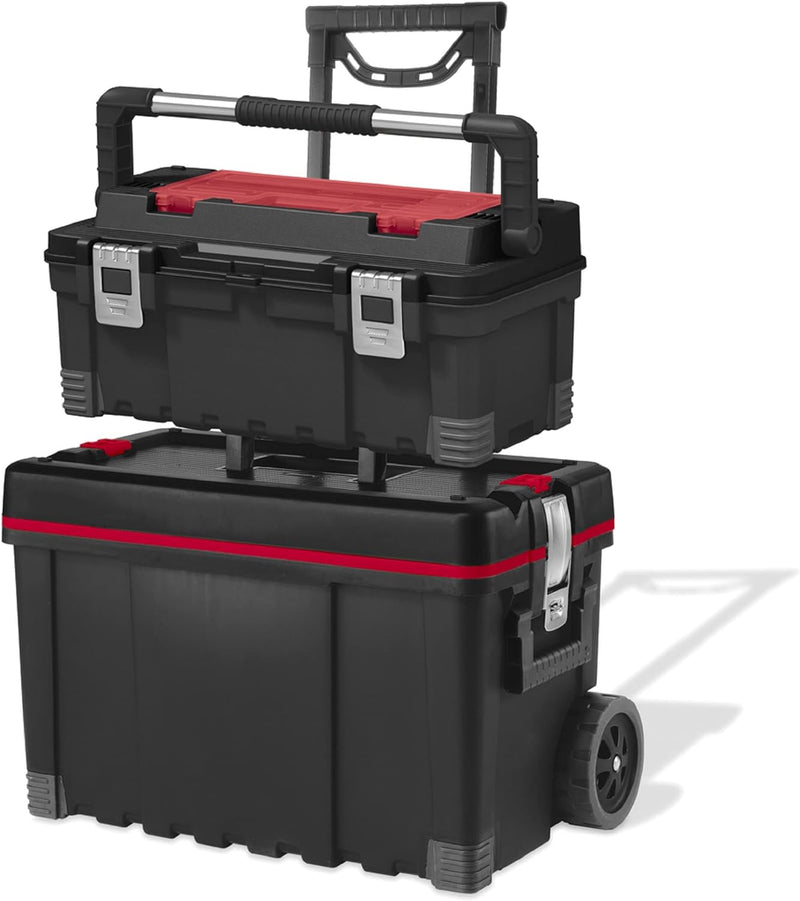 Keter 17181110 Werkzeugbox Master Pro Serie Cart + Tool Box, Kunststoff, rot/silber