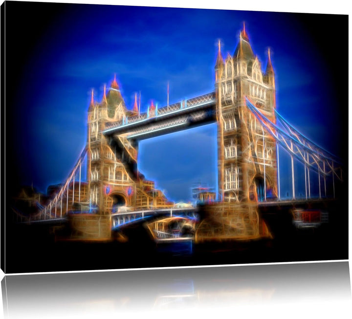 Dark berühmte Tower Bridge abstrakt auf Leinwand, XXL riesige Bilder fertig gerahmt mit Keilrahmen,
