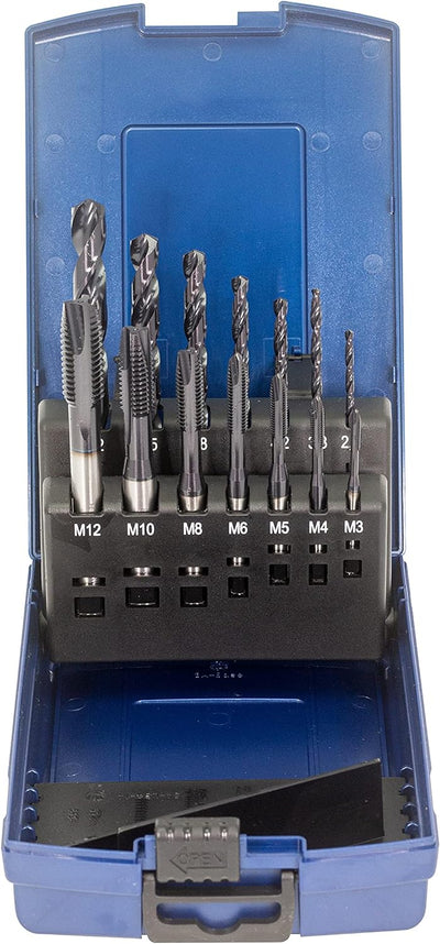 WSH-TOOLS Maschinengewindebohrer Set Durchgangsloch M3, M4, M5, M6, M8, M10, M12 HSSE-Co5 Kunststoff