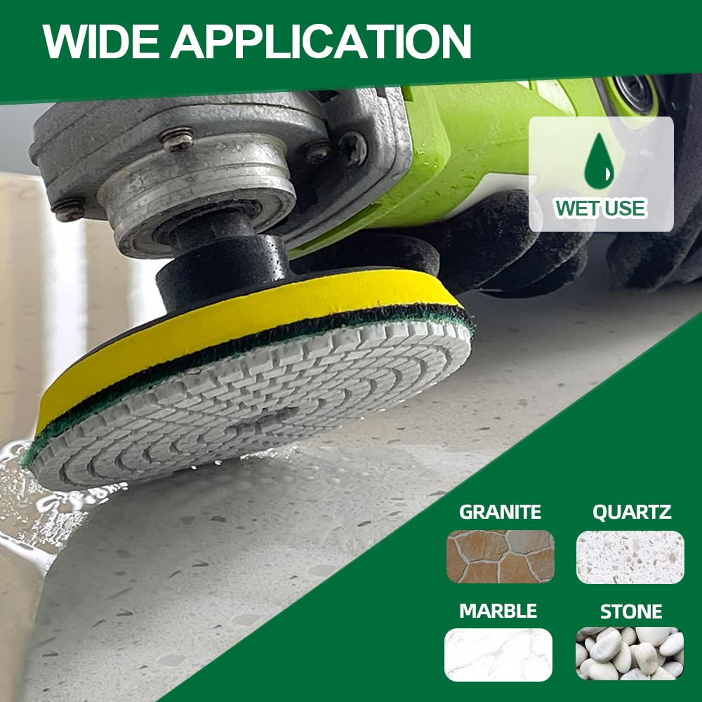 KURSTOL Diamond Polishing Pads Set - 10pcs 4"/100mm Wet Countertop Polishing Pads+1pc Backer Pad of