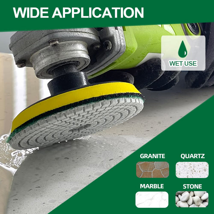 KURSTOL Diamond Polishing Pads Set - 10pcs 4"/100mm Wet Countertop Polishing Pads+1pc Backer Pad of
