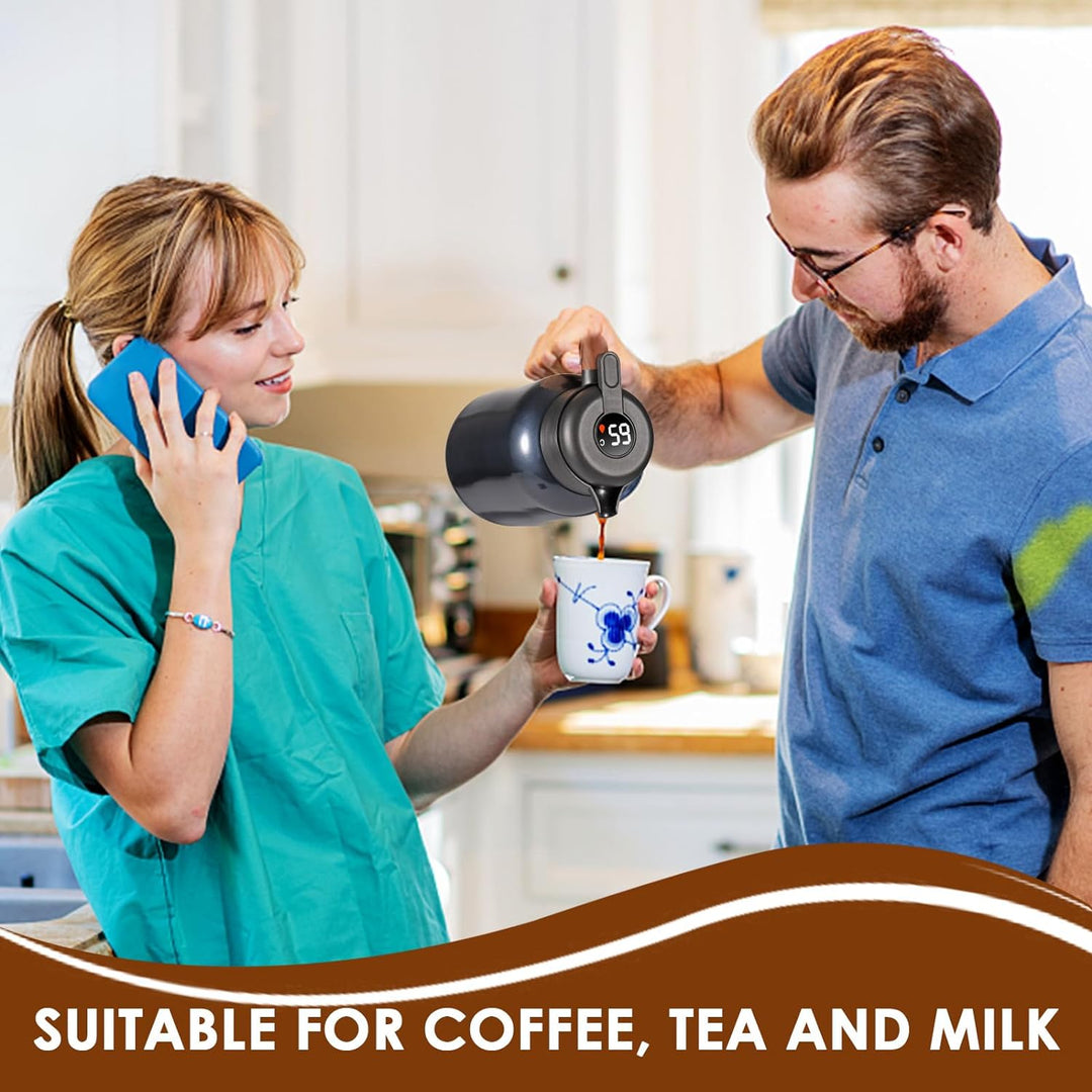Dreamhigh® Thermoskanne 2L mit Teesieb, Isolierkanne mit Temperaturanzeige, gut abgedichtet Kaffeeka