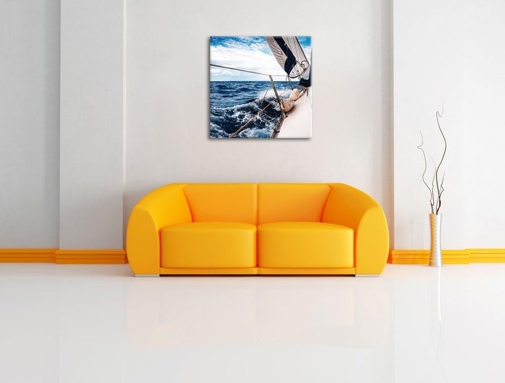 Die weissen Segel der Yacht, Format: 70x70 auf Leinwand, XXL riesige Bilder fertig gerahmt mit Keilr
