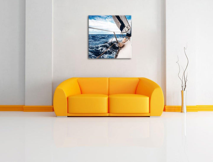 Die weissen Segel der Yacht, Format: 70x70 auf Leinwand, XXL riesige Bilder fertig gerahmt mit Keilr