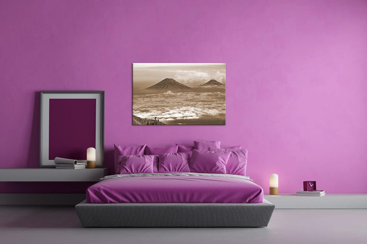 deyoli Vulkane in Java Indonesien Format: 80x60 Effekt: Sepia als Leinwandbild, Motiv fertig gerahmt