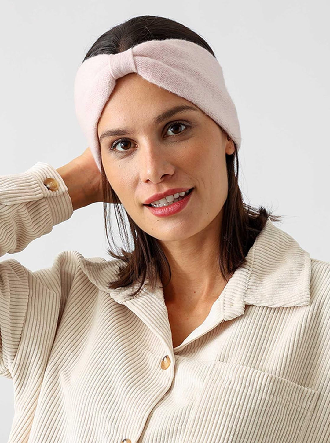 Zwillingsherz Stirnband aus 100% Kaschmir - Hochwertiges Kopfband im Uni Design für Damen Frauen - W