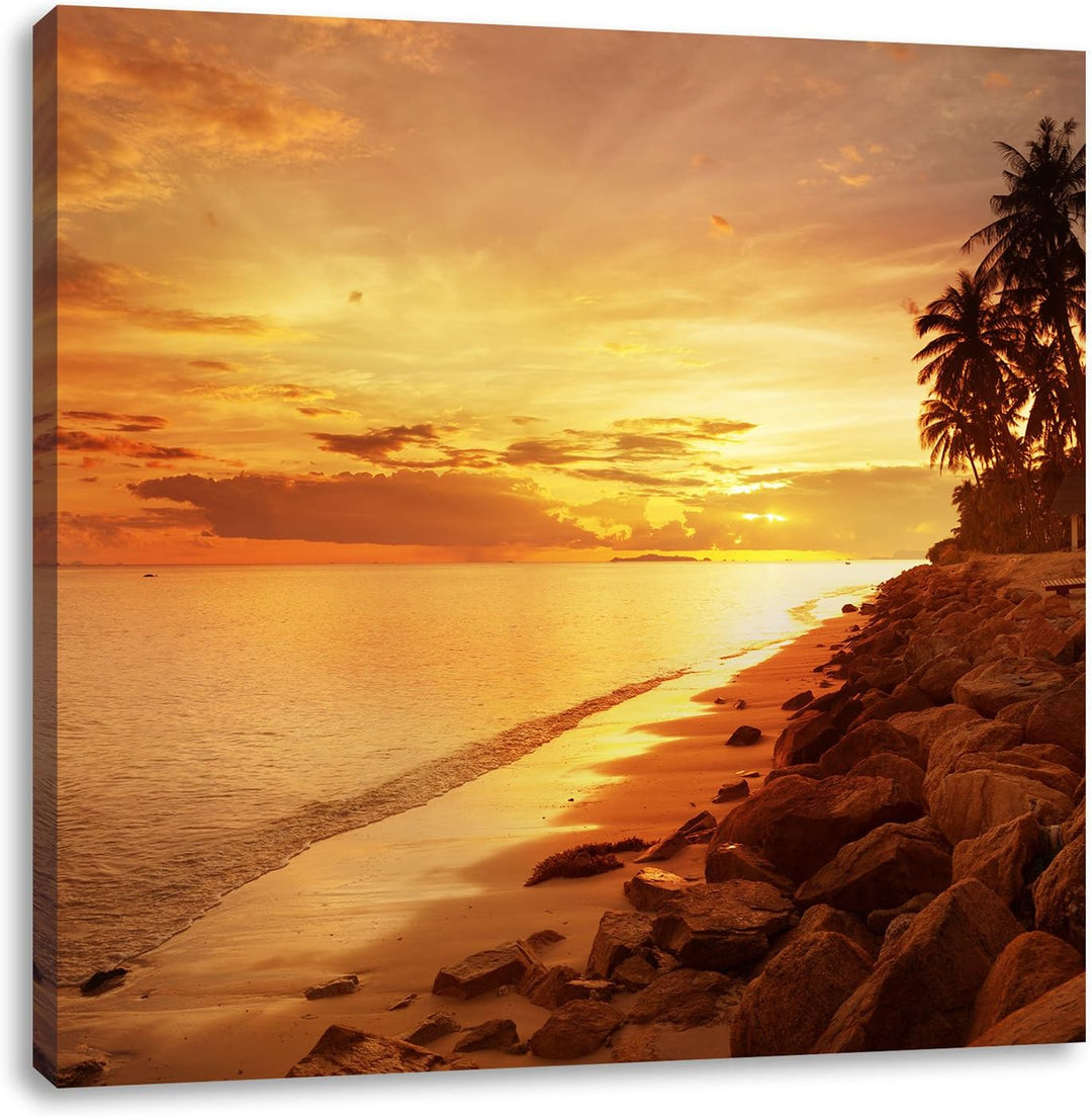 Pixxprint Palmen Urlaub, Format: 70x70 auf Leinwand, XXL riesige Bilder fertig gerahmt mit Keilrahme