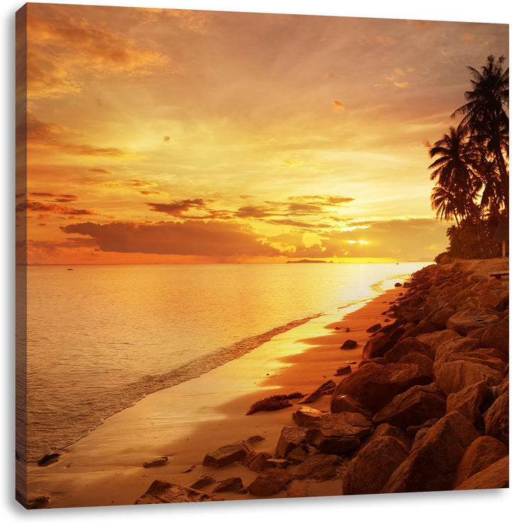 Pixxprint Palmen Urlaub, Format: 70x70 auf Leinwand, XXL riesige Bilder fertig gerahmt mit Keilrahme