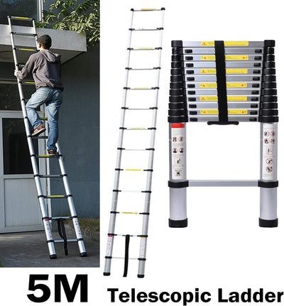 5M Alu Teleskopleiter, Ausziehbare Leiter, Klappleiter Stehleiter Rutschfester, Ausziehleiter Mehrzw