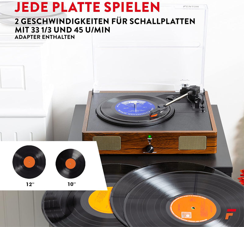 Fenton RP106W Vinyl Plattenspieler mit integrierten Lautsprechern, Retro Schallplattenspieler mit au