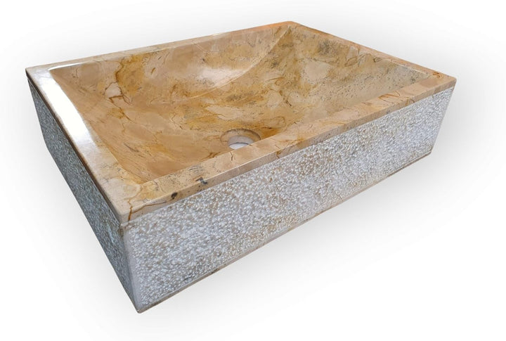 Naturstein Waschbecken beiger Marmor - 50x35 cm Aufsatz Waschschale - Heller Marmor Aufsatzwaschbeck