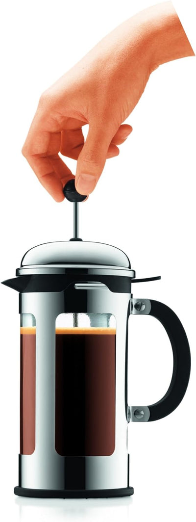 Bodum CHAMBORD Kaffeebereiter (French Press System, Auslaufschutz, Edelstahlrahmen, 1,0 liters) glän