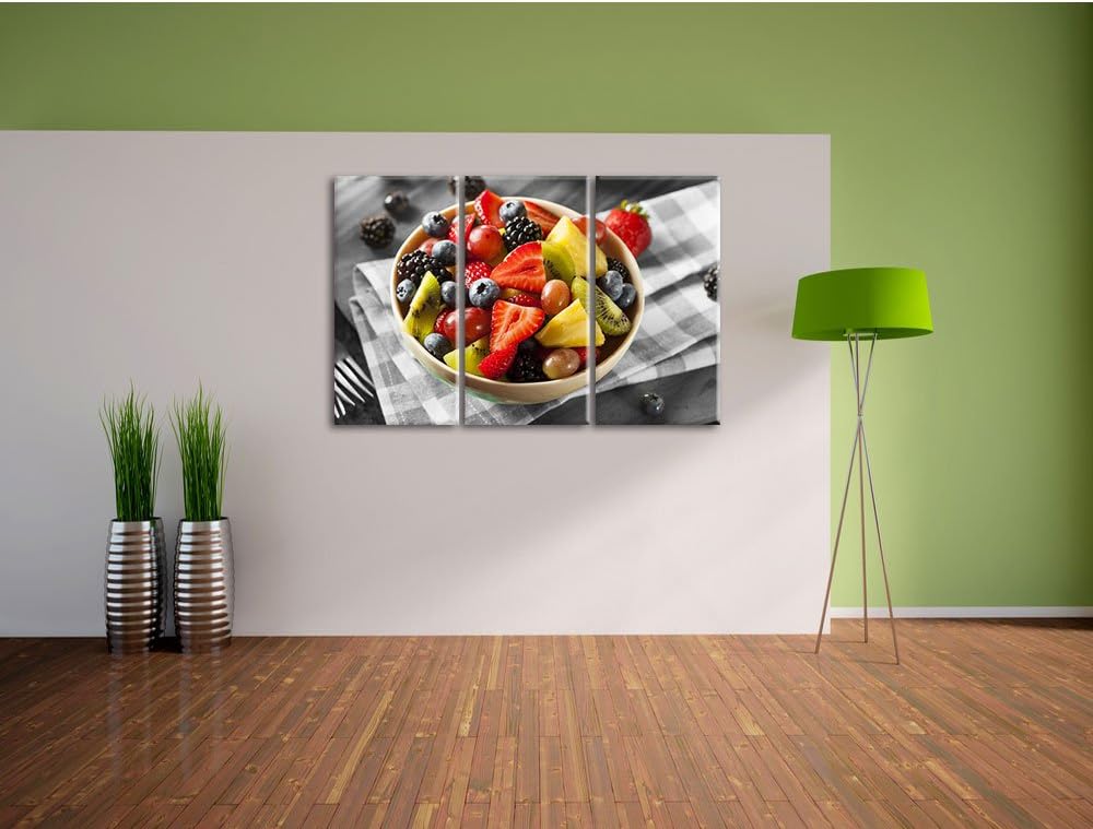 Pixxprint Gesunde Obstvielfalt / 3-Teilig/Gesamtmass 120cm Leinwandbild bespannt auf Holzrahmen/Wand