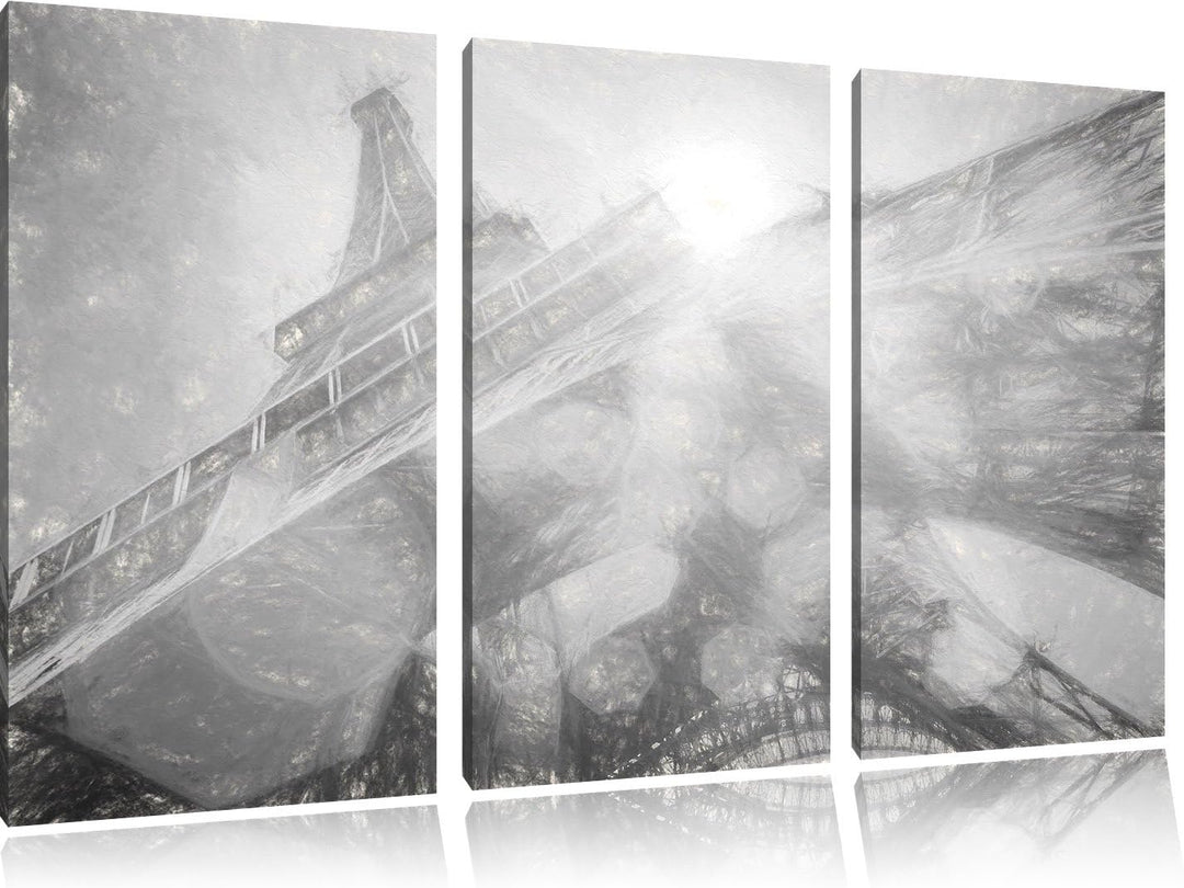 Pixxprint Eiffelturm im Sonnenschein als Leinwandbild/Grösse: 3 Teilig (120x80) cm/Wandbild/Kunstdru