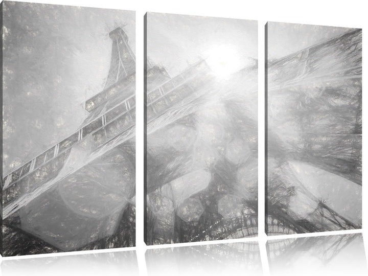 Pixxprint Eiffelturm im Sonnenschein als Leinwandbild/Grösse: 3 Teilig (120x80) cm/Wandbild/Kunstdru