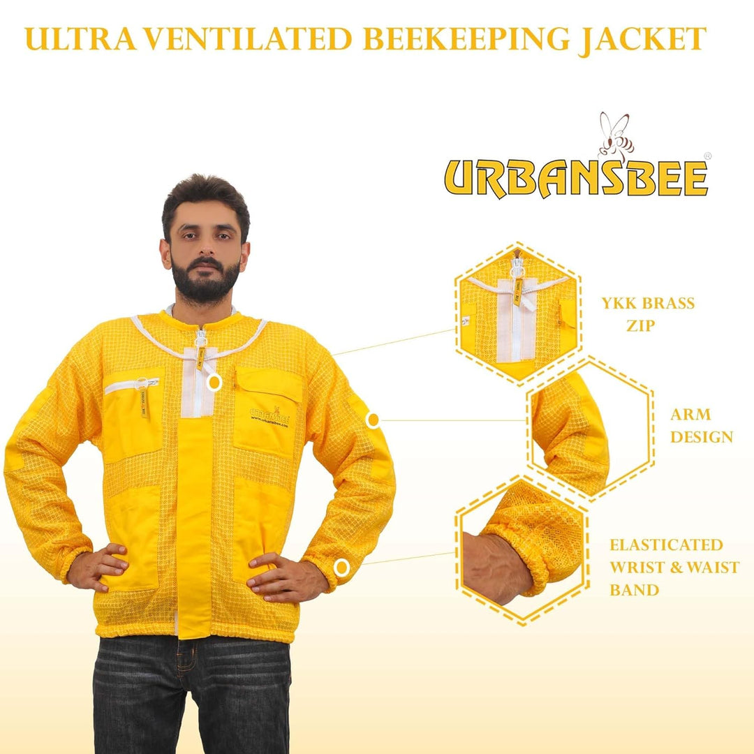 URBANSBEE Beekeeping Jacket 3-Layer Round Hat Pattern Vented Mask Beekeeping Jacket Protection for B