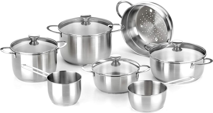 BRA Ancora Stieltopf, Edelstahl 18/10 mit Deckel aus Glas, 22 cm, 22 cm