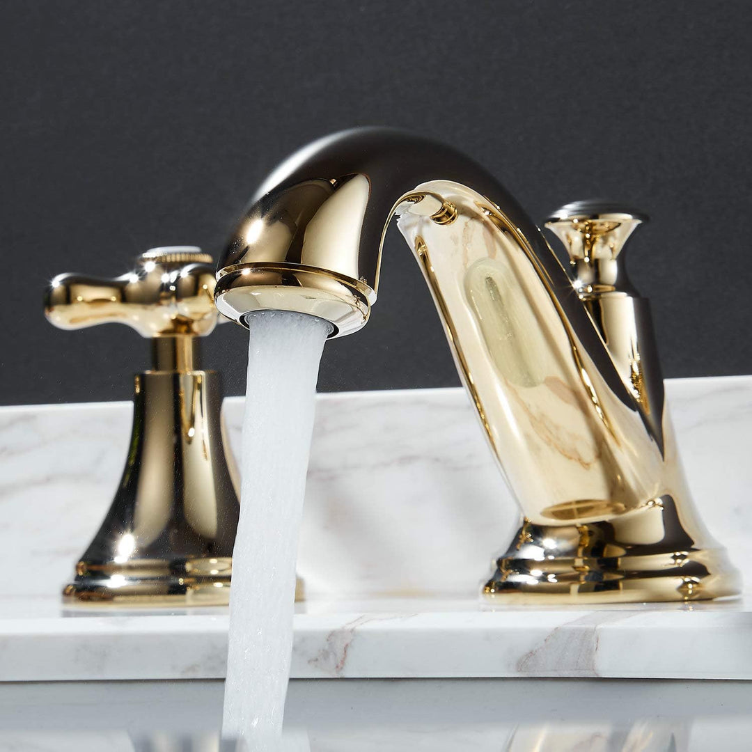3 Loch Bad Waschbecken Armatur Gold Poliert 2 Griff Weit Verbreitet Waschtischarmatur Mischbatterie