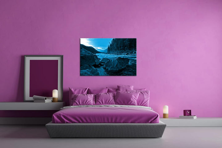 deyoli Eindrucksvoller Bach Format: 80x60 Effekt: Monocrome Blau als Leinwandbild, Motiv fertig gera