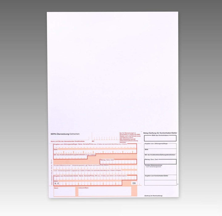 500 x Überweisungsträger Überweisungsformular SEPA Zahlschein A4 unten links 732111 Menge wählbar 50