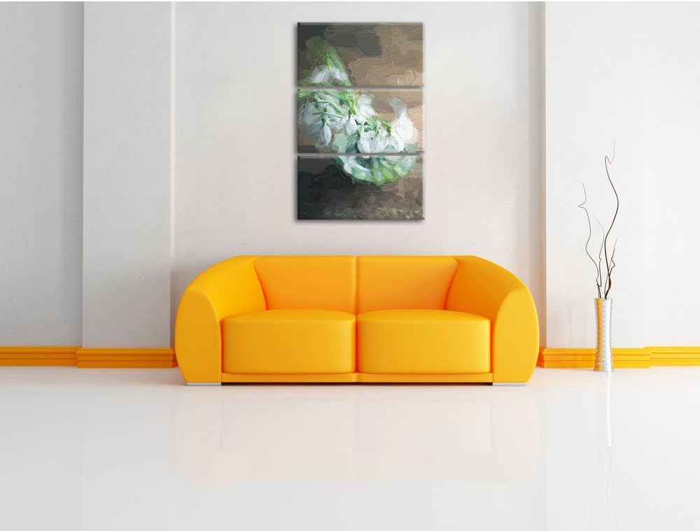 Pixxprint Schneeglöckchen in der Vase als Leinwandbild | Grösse: 3 Teilig (120x80) | Wandbild| Kunst