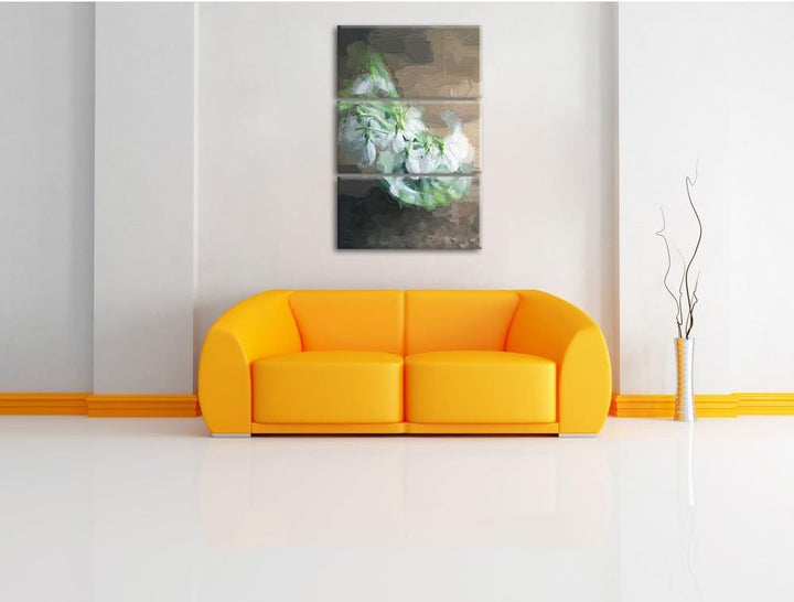 Pixxprint Schneeglöckchen in der Vase als Leinwandbild | Grösse: 3 Teilig (120x80) | Wandbild| Kunst