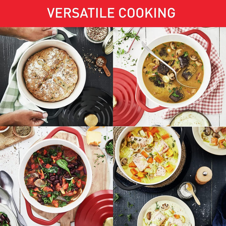 Tefal Luftkochtopf 24 cm, leichter Aluminiumguss Dutch Oven mit Kondensationsdeckel, leicht zu reini