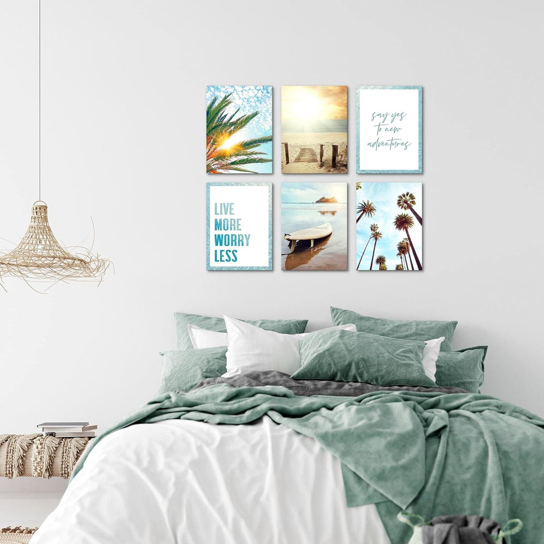 Novart Set Wandbilder - KEIN EXTRA RAMEN BENÖTIGT - Wohnzimmer Schlafzimmer - Bilder Modern Strand M