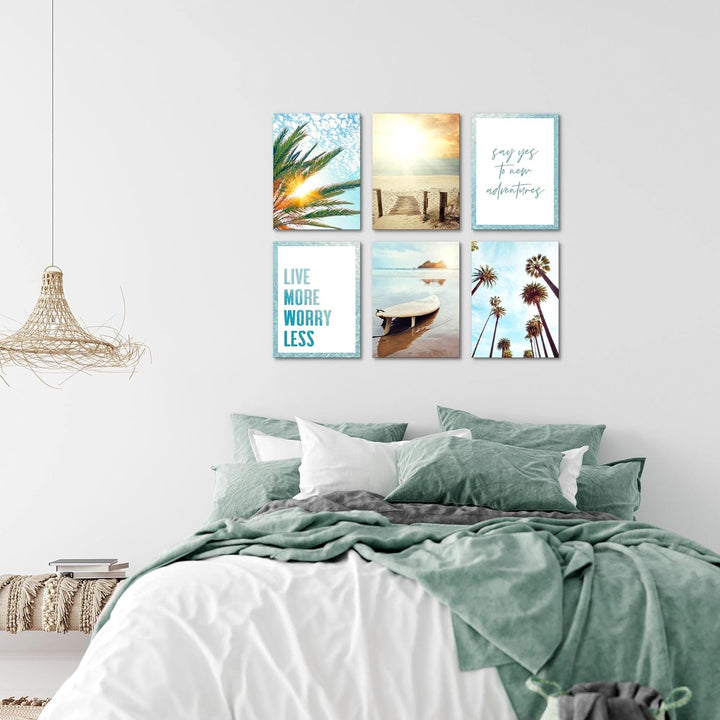 Novart Set Wandbilder - KEIN EXTRA RAMEN BENÖTIGT - Wohnzimmer Schlafzimmer - Bilder Modern Strand M