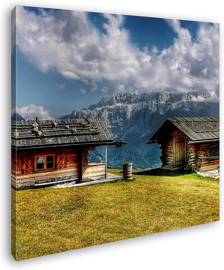 deyoli Alpen Holzhütten Format: 70x70 als Leinwandbild, Motiv fertig gerahmt auf Echtholzrahmen, Hoc