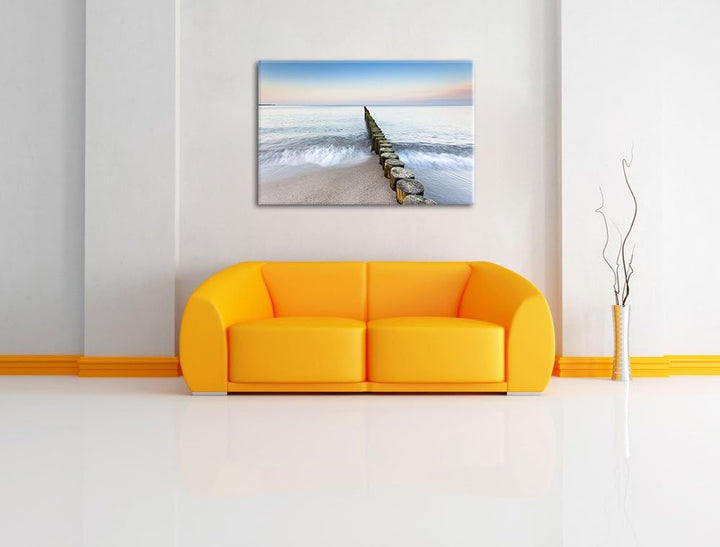Baumstümpfe die ins Meer führen Format: 100x70 auf Leinwand, XXL riesige Bilder fertig gerahmt mit K