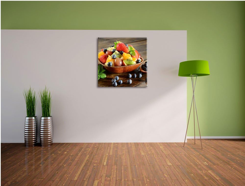 Pixxprint Schale voll mit frischem Obst als Leinwandbild/Grösse: 70x70 cm/Wandbild/Kunstdruck/fertig