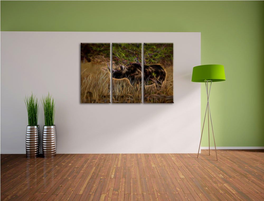 Nashorn in der Savanne NewArt 3-Teiler Leinwandbild 120x80 Bild auf Leinwand, XXL riesige Bilder fer