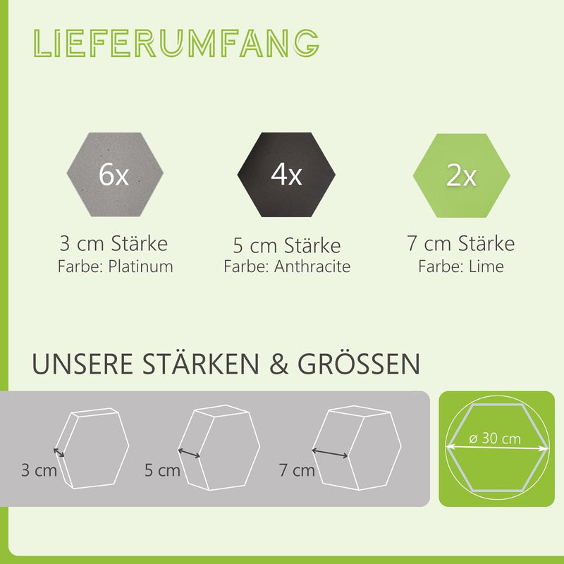 platino24 Akustikpaneele 12 Elemente Edition LOFT 3D I Ø 300mm Akustikplatten Schalldämmung Wand & D