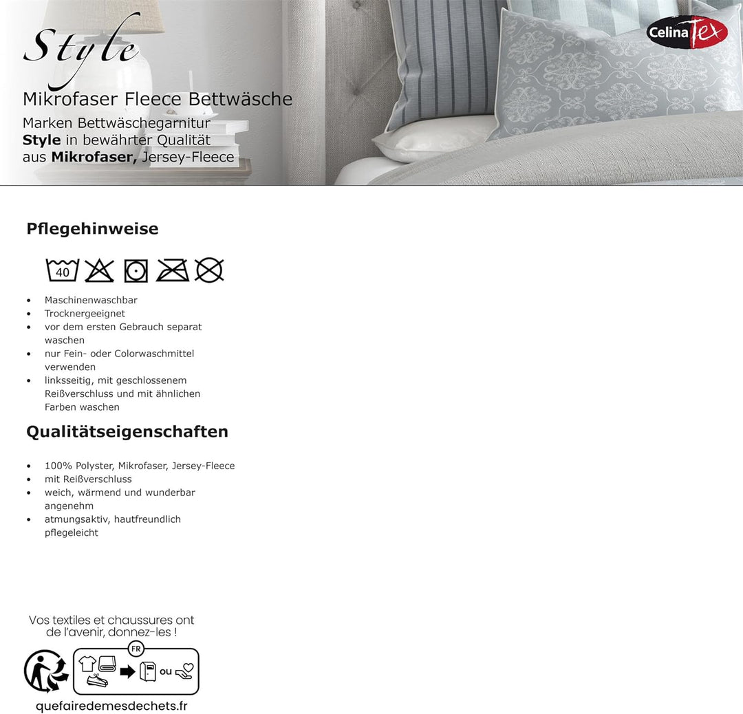 CelinaTex Style Bettwäsche 155 x 220 cm 4teilig Mikrofaser Fleece Bettbezug Daniela Streifen schwarz