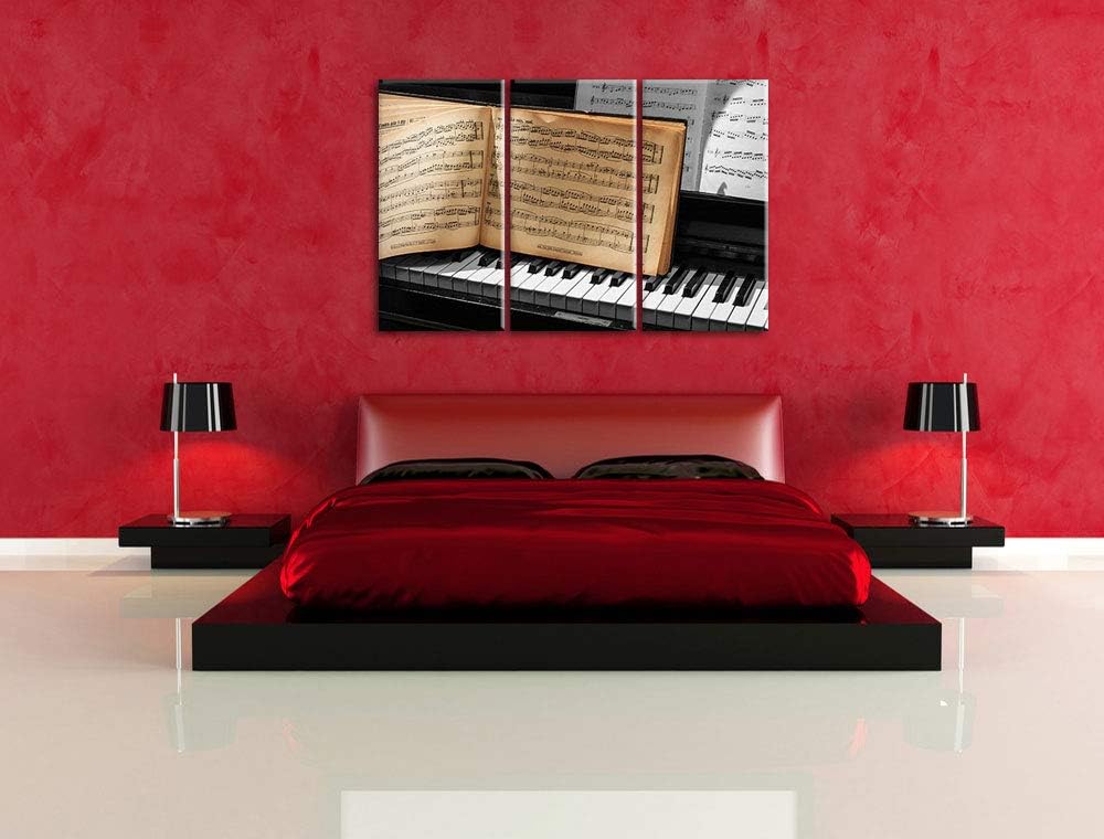 Pixxprint Notenbuch auf Piano als Leinwandbild | Grösse: 3 Teilig (120x80) | Wandbild| Kunstdruck |