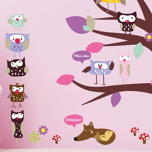 Wandkings Eulen mit Baum Wandsticker XL Set, 100 Aufkleber, Gesamtfläche 130 x 70 cm