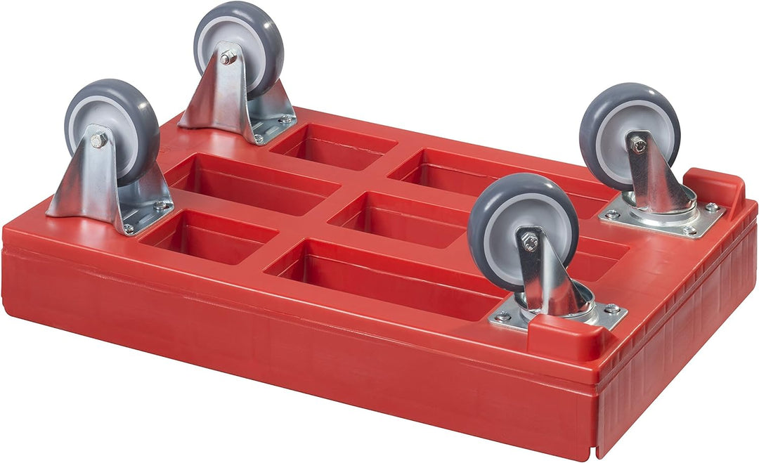 4 Stück Hygiene Transportroller für Kisten 60 x 40 cm mit 2 Bock- und 2 Lenkrollen in rot